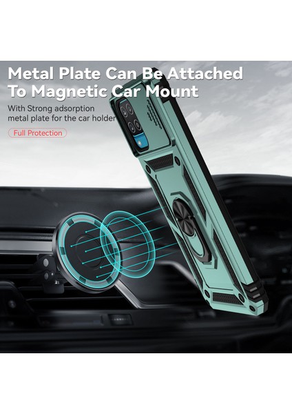 Samsung Galaxy A12 Için Halka Ayaklı ve Kayar Kamera Kapaklı Telefon Kılıf - Yeşil (Yurt Dışından) modelleri