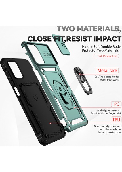 Samsung Galaxy A12 Için Halka Ayaklı ve Kayar Kamera Kapaklı Telefon Kılıf - Yeşil (Yurt Dışından) fırsatları
