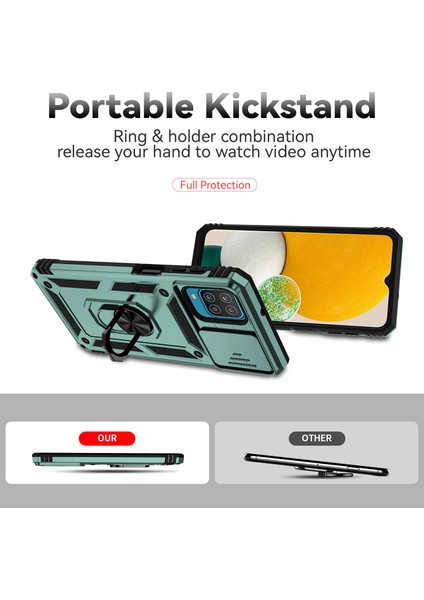 Samsung Galaxy A12 Için Halka Ayaklı ve Kayar Kamera Kapaklı Telefon Kılıf - Yeşil (Yurt Dışından) indirimleri