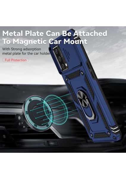 Oppo A74 4g / F19 Için Halka Ayaklı ve Kayar Kamera Kapaklı Telefon Kılıf - Mavi (Yurt Dışından) modelleri