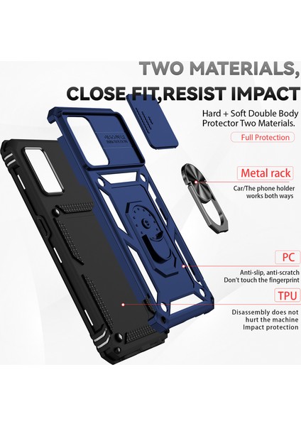 Oppo A74 4g / F19 Için Halka Ayaklı ve Kayar Kamera Kapaklı Telefon Kılıf - Mavi (Yurt Dışından) fırsatları