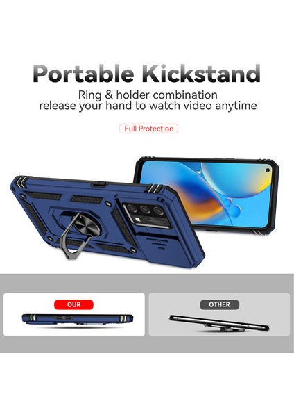 Oppo A74 4g / F19 Için Halka Ayaklı ve Kayar Kamera Kapaklı Telefon Kılıf - Mavi (Yurt Dışından) indirimleri