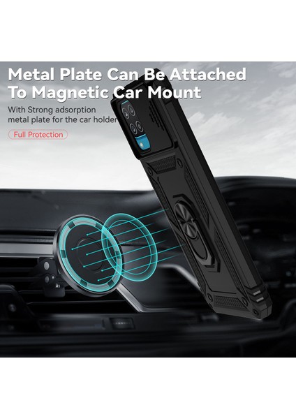 Samsung Galaxy A12 Için Halka Ayaklı ve Kayar Kamera Kapaklı Telefon Kılıf - Siyah (Yurt Dışından) modelleri