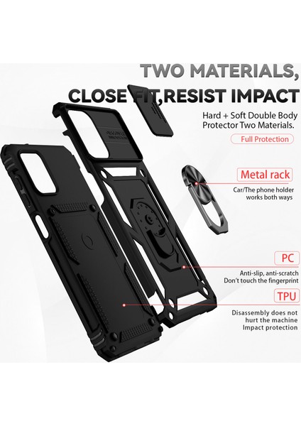 Samsung Galaxy A12 Için Halka Ayaklı ve Kayar Kamera Kapaklı Telefon Kılıf - Siyah (Yurt Dışından) fırsatları