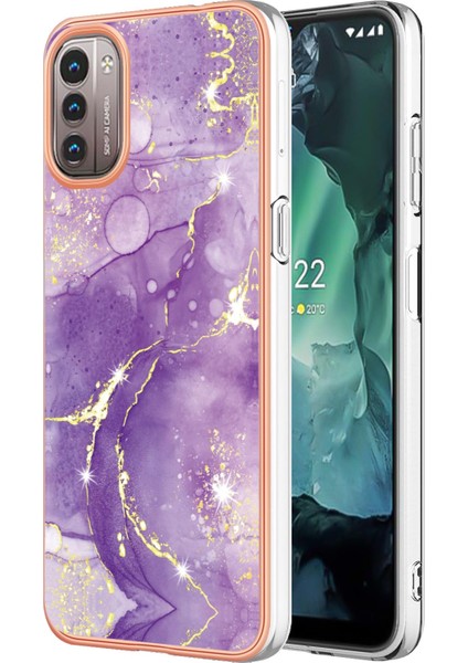 Nokia G21 / G11 Için Mermer Şık Desenli Tpu Tampon Telefon Kılıfı - Mor (Yurt Dışından)