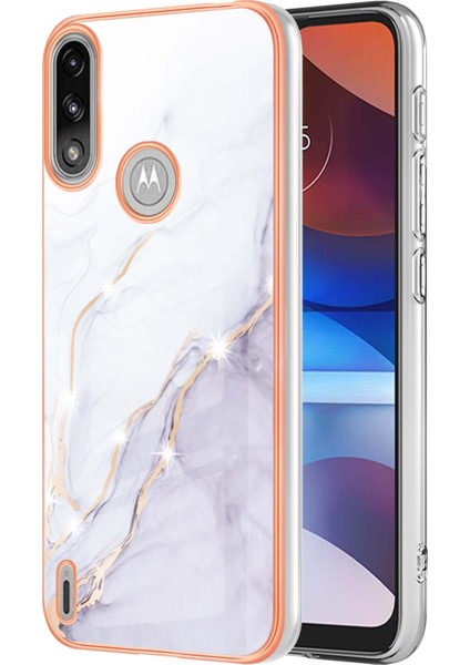 Motorola Moto E7 Power / E7I Power Için Mermer Şık Desenli Tpu Tampon Telefon Kılıfı - Beyaz (Yurt Dışından)