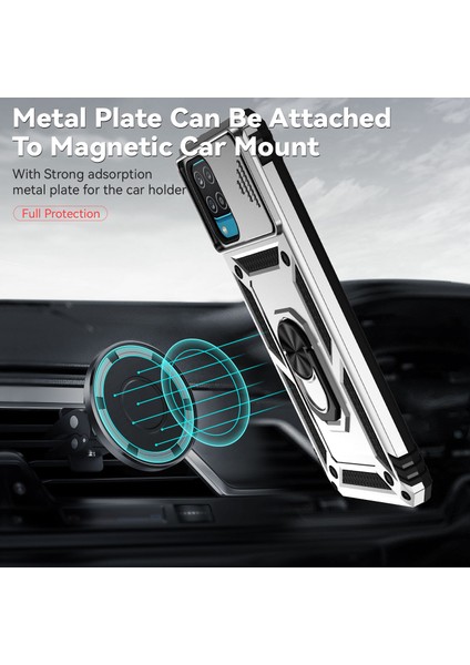 Samsung Galaxy A12 Için Halka Ayaklı ve Kayar Kamera Kapaklı Telefon Kılıf - Gümüş (Yurt Dışından) modelleri