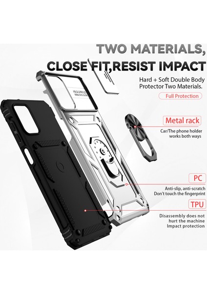 Samsung Galaxy A12 Için Halka Ayaklı ve Kayar Kamera Kapaklı Telefon Kılıf - Gümüş (Yurt Dışından) fırsatları
