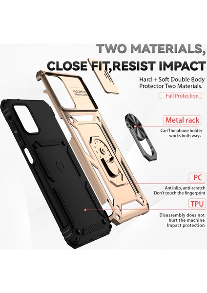 Samsung Galaxy A12 Için Halka Ayaklı ve Kayar Kamera Kapaklı Telefon Kılıf - Altın (Yurt Dışından) fırsatları