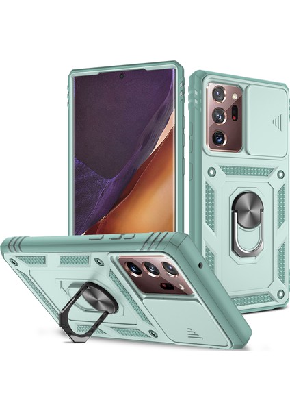 Samsung Galaxy Note 20 Ultra Için Kayar Lens Koruyucu Halka Standlı Telefon Kılıfı - Yeşil (Yurt Dışından)