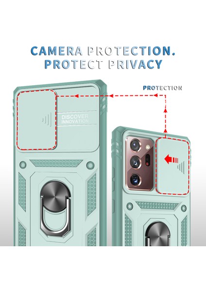 Samsung Galaxy Note 20 Ultra Için Kayar Lens Koruyucu Halka Standlı Telefon Kılıfı - Yeşil (Yurt Dışından) fiyatları