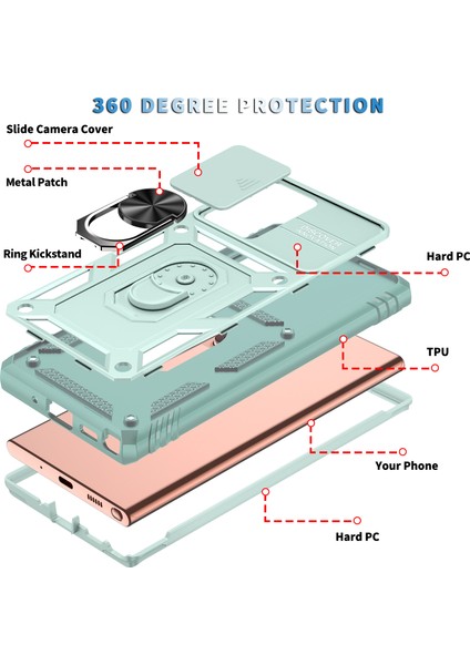 Samsung Galaxy Note 20 Ultra Için Kayar Lens Koruyucu Halka Standlı Telefon Kılıfı - Yeşil (Yurt Dışından) indirimleri