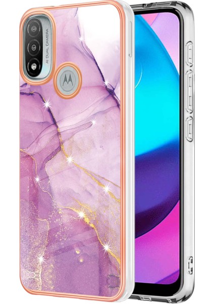 Motorola Moto E20 / E30 / E40 Için Mermer Şık Desenli Tpu Tampon Telefon Kılıfı - Pembe (Yurt Dışından)