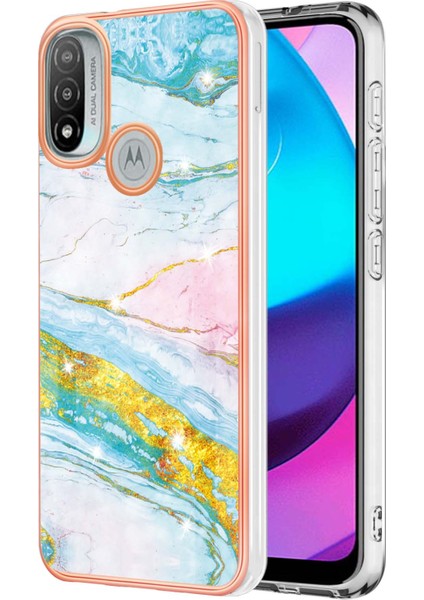 Motorola Moto E20 / E30 / E40 Için Mermer Şık Desenli Tpu Tampon Telefon Kılıfı - Altın (Yurt Dışından)