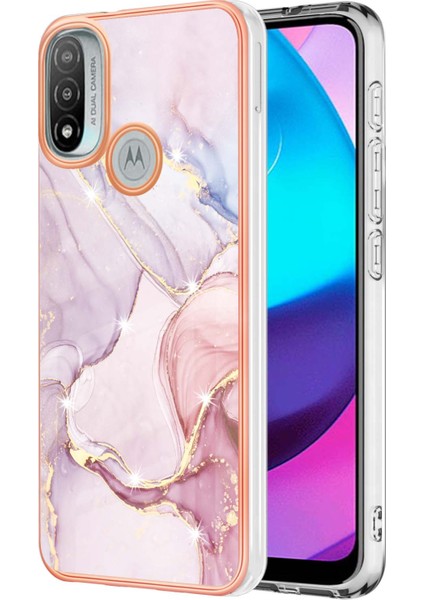 Motorola Moto E20 / E30 / E40 Için Mermer Şık Desenli Tpu Tampon Telefon Kılıfı - Rose Gold (Yurt Dışından)