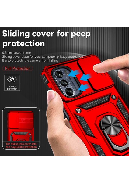 Motorola Moto G62 5g Için Halka Ayaklı ve Kayar Kamera Kapaklı Telefon Kılıf - Kırmızı (Yurt Dışından) fiyatları