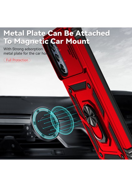 Motorola Moto G62 5g Için Halka Ayaklı ve Kayar Kamera Kapaklı Telefon Kılıf - Kırmızı (Yurt Dışından) modelleri