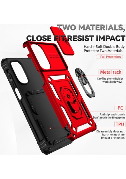 Motorola Moto G62 5g Için Halka Ayaklı ve Kayar Kamera Kapaklı Telefon Kılıf - Kırmızı (Yurt Dışından) fırsatları