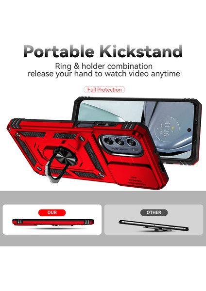 Motorola Moto G62 5g Için Halka Ayaklı ve Kayar Kamera Kapaklı Telefon Kılıf - Kırmızı (Yurt Dışından) indirimleri