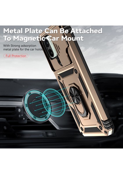 Xiaomi Redmi A1 / A1+ Için Halka Ayaklı ve Kayar Kamera Kapaklı Telefon Kılıf - Altın (Yurt Dışından) modelleri