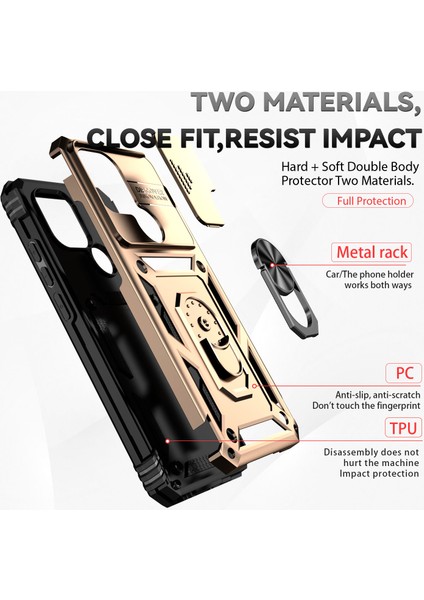 Xiaomi Redmi A1 / A1+ Için Halka Ayaklı ve Kayar Kamera Kapaklı Telefon Kılıf - Altın (Yurt Dışından) fırsatları