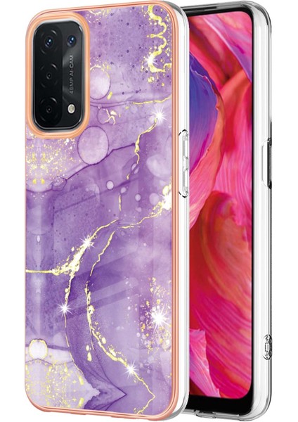 Oppo A74 5g / A93 5g / A54 5g / A93S 5g Için Mermer Şık Desenli Tpu Tampon Telefon Kılıfı - Mor (Yurt Dışından)