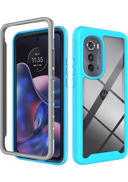 Motorola Edge 2022 Için Hibrit Bumper Tam Koruma Telefon Kılıfı - Mavi (Yurt Dışından)