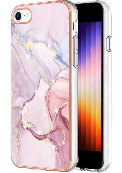 iPhone Se 2022/ Se 2020 / 8 / 7 Için Mermer Şık Desenli Tpu Tampon Telefon Kılıfı - Rose Gold (Yurt Dışından)