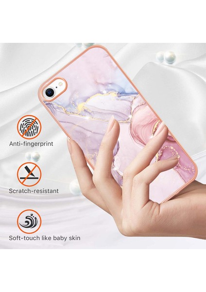 iPhone Se 2022/ Se 2020 / 8 / 7 Için Mermer Şık Desenli Tpu Tampon Telefon Kılıfı - Rose Gold (Yurt Dışından)