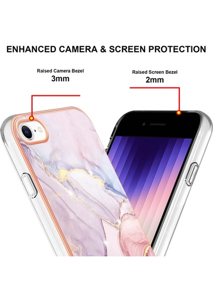 iPhone Se 2022/ Se 2020 / 8 / 7 Için Mermer Şık Desenli Tpu Tampon Telefon Kılıfı - Rose Gold (Yurt Dışından)