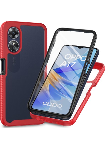 Oppo A17 Için Dahili Ekran Koruyucu Tam Gövde Koruma Telefon Kılıfı - Kırmızı (Yurt Dışından)