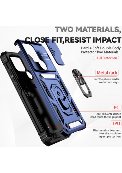 Xiaomi Redmi A1 / A1+ Için Halka Ayaklı ve Kayar Kamera Kapaklı Telefon Kılıf - Mavi (Yurt Dışından) modelleri