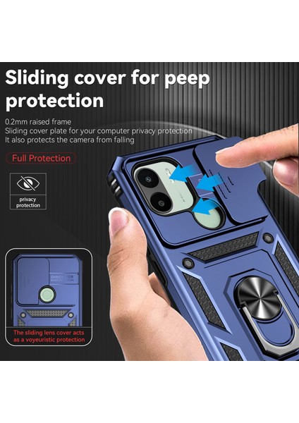 Xiaomi Redmi A1 / A1+ Için Halka Ayaklı ve Kayar Kamera Kapaklı Telefon Kılıf - Mavi (Yurt Dışından) fırsatları