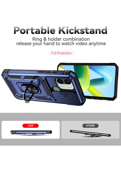 Xiaomi Redmi A1 / A1+ Için Halka Ayaklı ve Kayar Kamera Kapaklı Telefon Kılıf - Mavi (Yurt Dışından) indirimleri