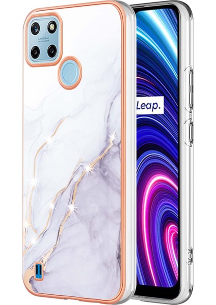 Oppo Realme C21Y Için Mermer Şık Desenli Tpu Tampon Telefon Kılıfı - Beyaz (Yurt Dışından)