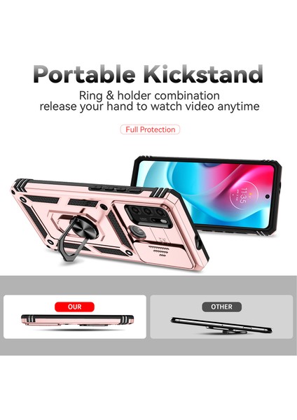 Motorola Moto G60S Için Halka Ayaklı ve Kayar Kamera Kapaklı Telefon Kılıf - Rose Gold (Yurt Dışından) fiyatları