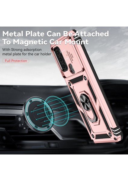 Motorola Moto G60S Için Halka Ayaklı ve Kayar Kamera Kapaklı Telefon Kılıf - Rose Gold (Yurt Dışından) modelleri