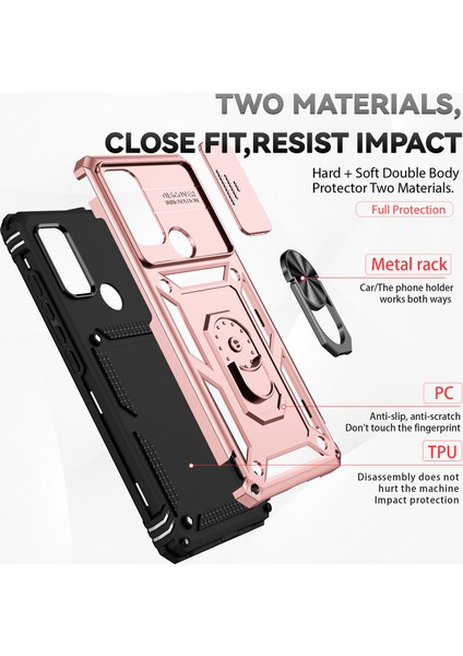 Motorola Moto G60S Için Halka Ayaklı ve Kayar Kamera Kapaklı Telefon Kılıf - Rose Gold (Yurt Dışından) fırsatları