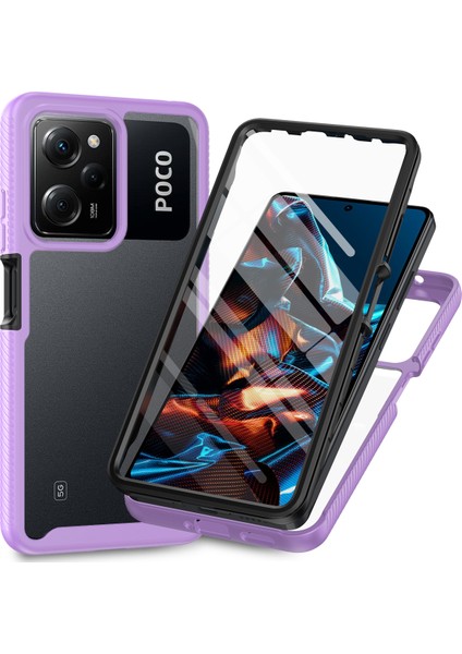 Xiaomi Poco X5 Pro Için Dahili Ekran Koruyucu Tam Gövde Koruma Telefon Kılıfı - Mor (Yurt Dışından)