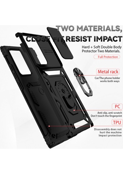 Samsung Galaxy Note 20 Ultra 5g Için Halka Ayaklı ve Kayar Kamera Kapaklı Telefon Kılıf - Siyah (Yurt Dışından)