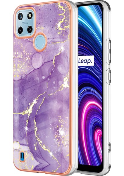 Oppo Realme C21Y Için Mermer Şık Desenli Tpu Tampon Telefon Kılıfı - Mor (Yurt Dışından)