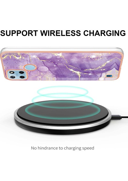 Oppo Realme C21Y Için Mermer Şık Desenli Tpu Tampon Telefon Kılıfı - Mor (Yurt Dışından) modelleri