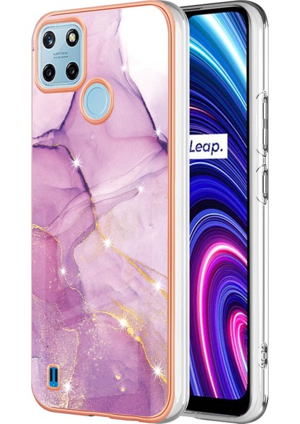 Oppo Realme C21Y Için Mermer Şık Desenli Tpu Tampon Telefon Kılıfı - Pembe (Yurt Dışından)