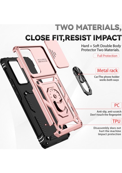 Xiaomi 12 Pro Için Halka Ayaklı ve Kayar Kamera Kapaklı Telefon Kılıf - Rose Gold (Yurt Dışından)