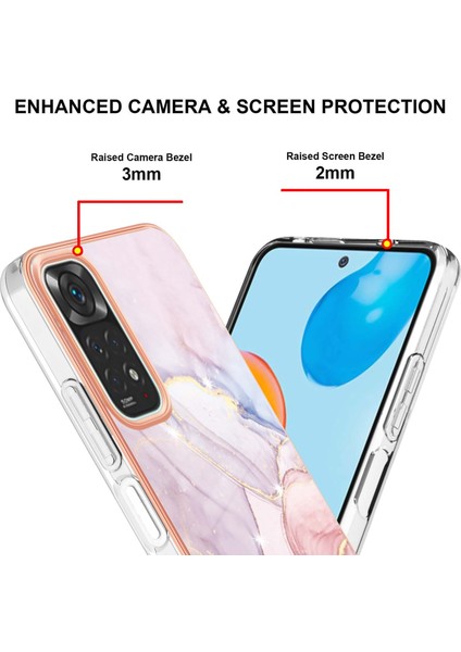 Xiaomi Redmi Note 11S / Note 11 4g Için Mermer Şık Desenli Tpu Tampon Telefon Kılıfı - Rose Gold (Yurt Dışından)