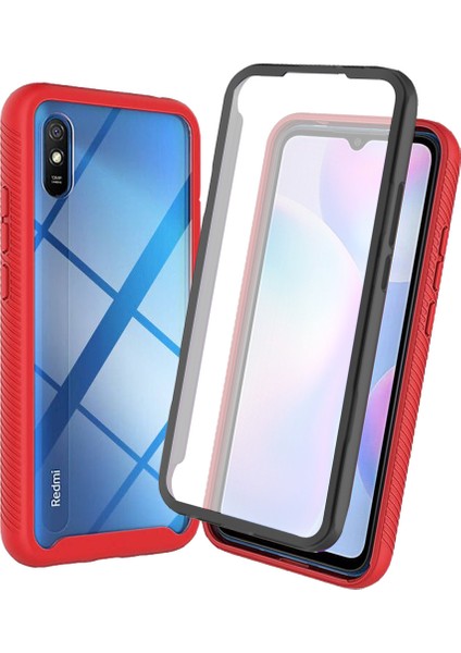 Xiaomi Redmi 9A Için Dahili Ekran Koruyucu Tam Gövde Koruma Telefon Kılıfı - Kırmızı (Yurt Dışından)