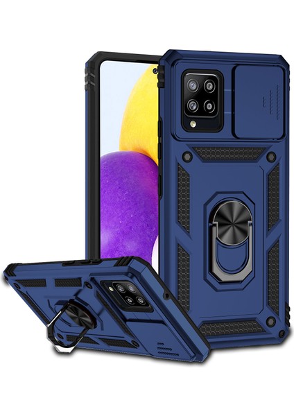 Samsung Galaxy A42 5G/M42 5g Için Halka Ayaklı ve Kayar Kamera Kapaklı Telefon Kılıf - Mavi (Yurt Dışından)