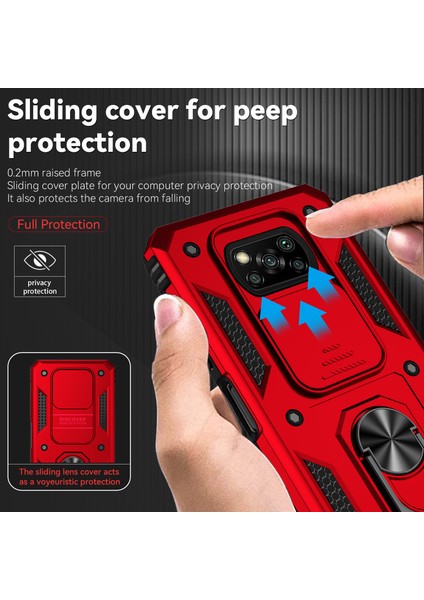 Xiaomi Poco X3 Nfc / X3 Pro Için Halka Ayaklı ve Kayar Kamera Kapaklı Telefon Kılıf - Kırmızı (Yurt Dışından)