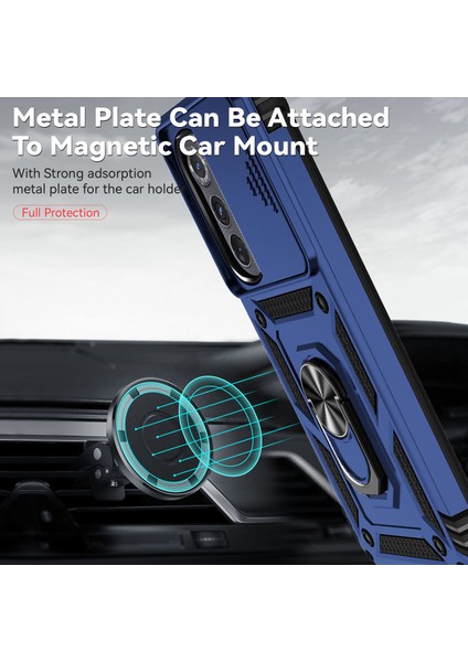 Motorola Edge 2022 Için Halka Ayaklı ve Kayar Kamera Kapaklı Telefon Kılıf - Mavi (Yurt Dışından) modelleri