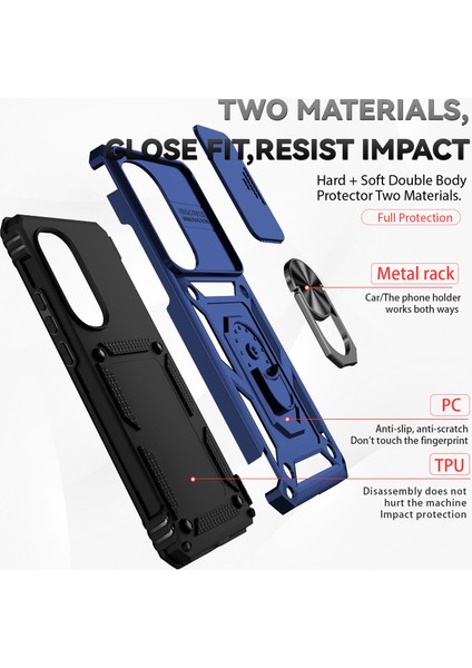 Motorola Edge 2022 Için Halka Ayaklı ve Kayar Kamera Kapaklı Telefon Kılıf - Mavi (Yurt Dışından) fırsatları